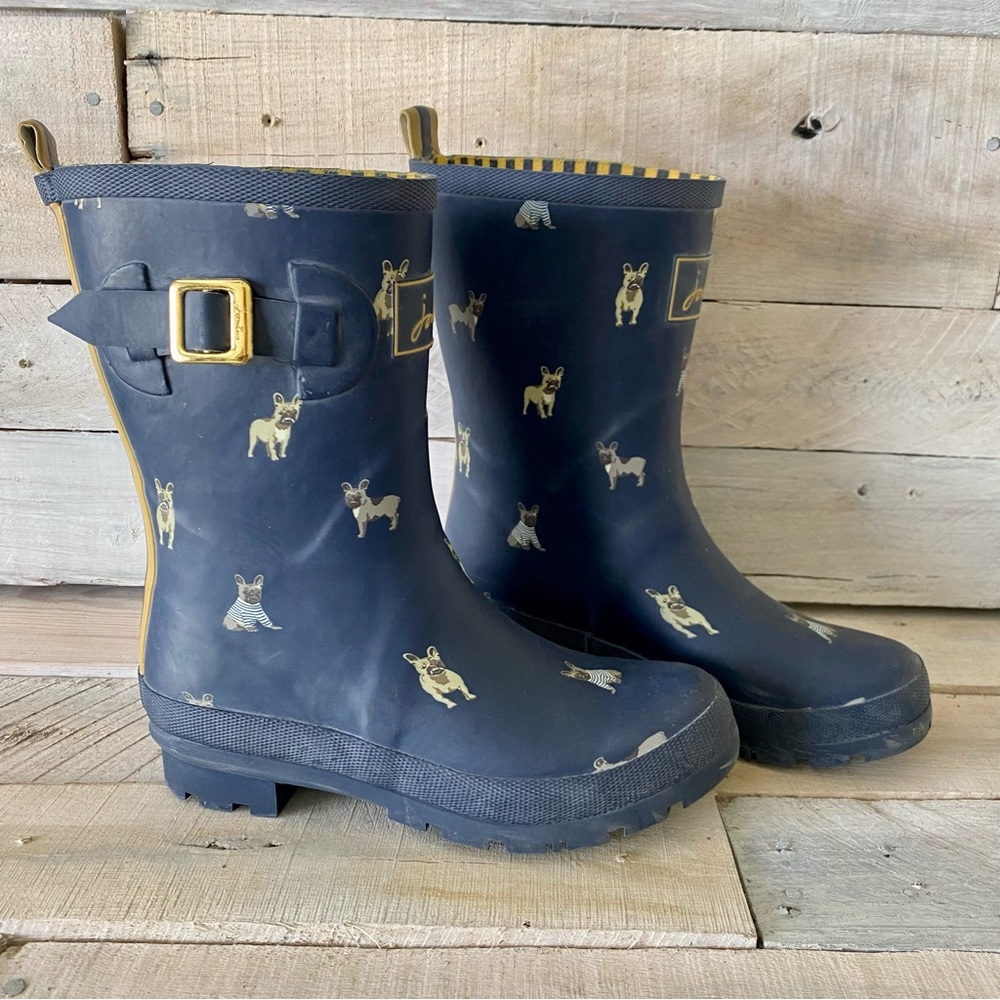 Joules French Bulldog Navy Rain Boots Women’s 7